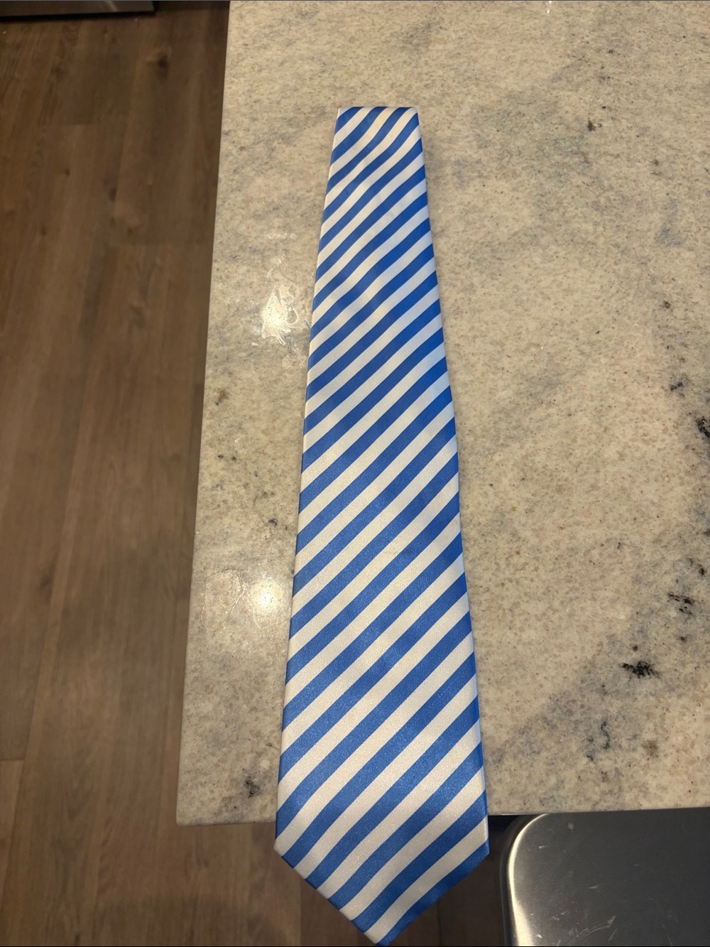Diagonal Blue and White Striped Men's Tie
